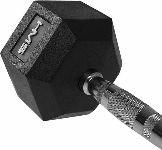 Hantel HMS HEX PRO 60 kg, e veshur me gomë, heksagonale, e zezë, 1 copë