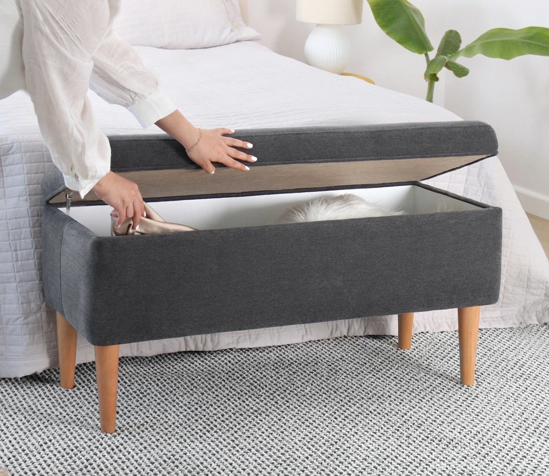 Pouf Glend, ngjyrë gri, këmbë druri ahu