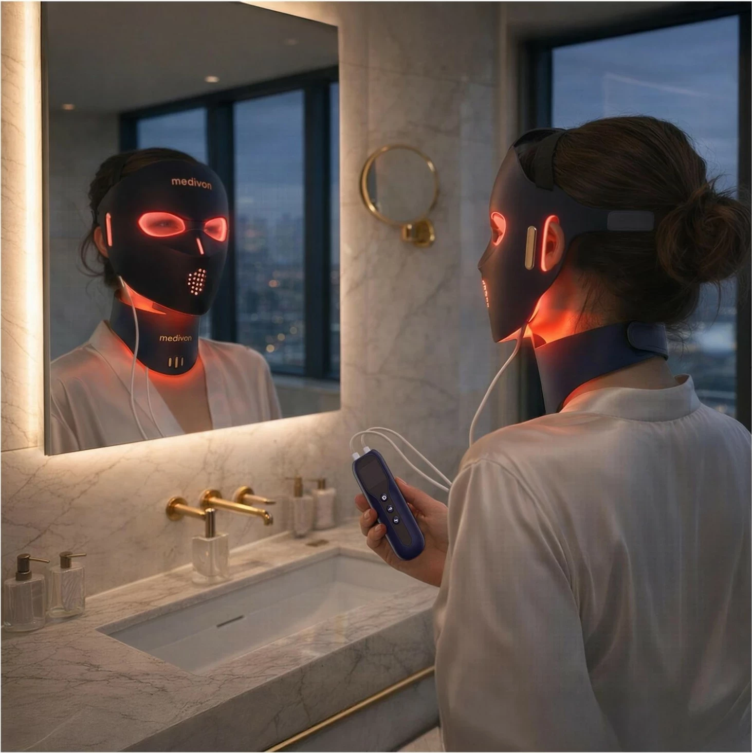 Maskë LED për terapi të dritës Medivon Lumi 3D Pro, me bateri 5000 mAh, blu