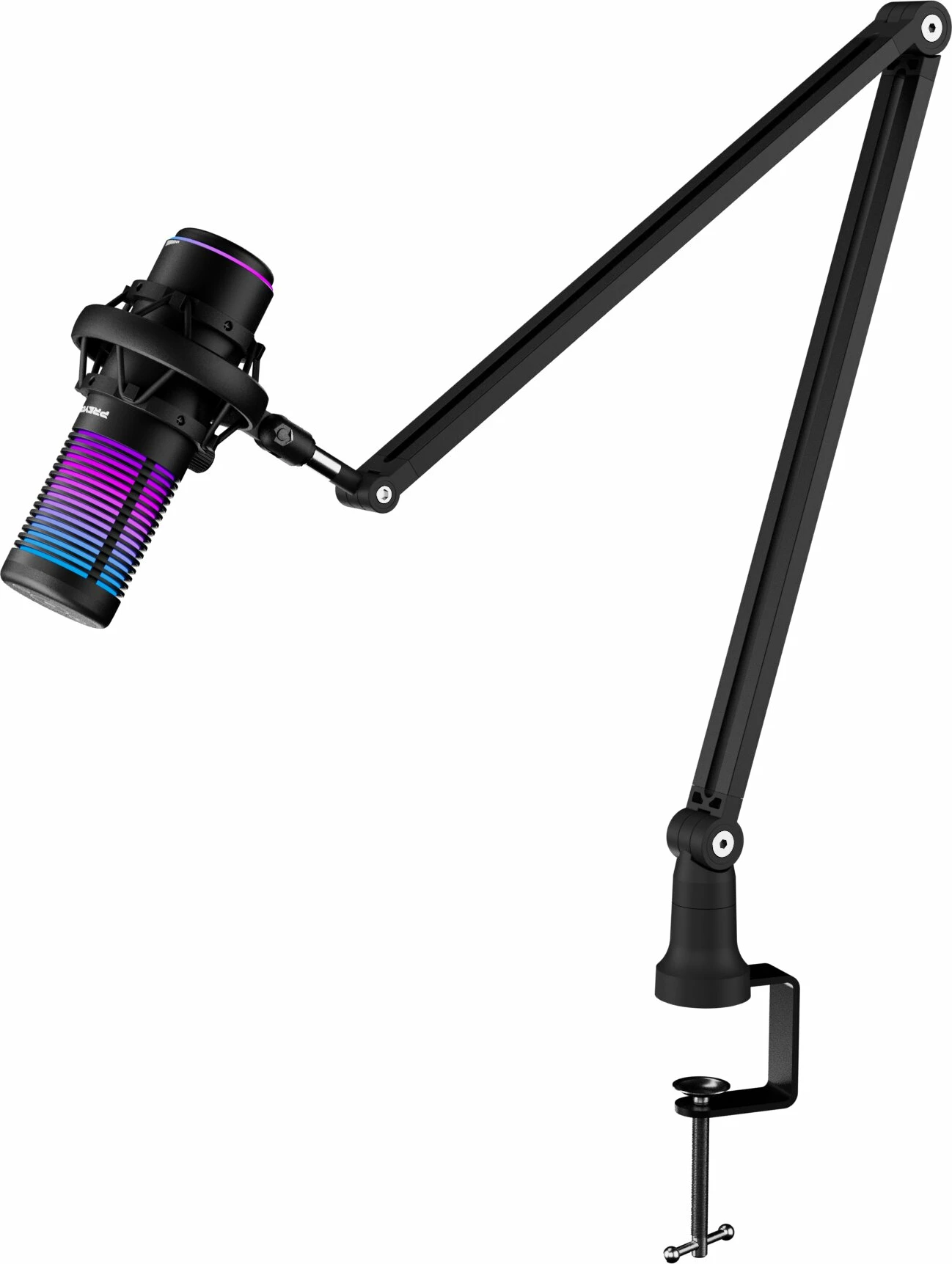 Mikrofon gaming USB PREYON Osprey Scream POS43B, RGB, cardioid/omnidirectional, me krah dhe kapëse tavoline, i zi