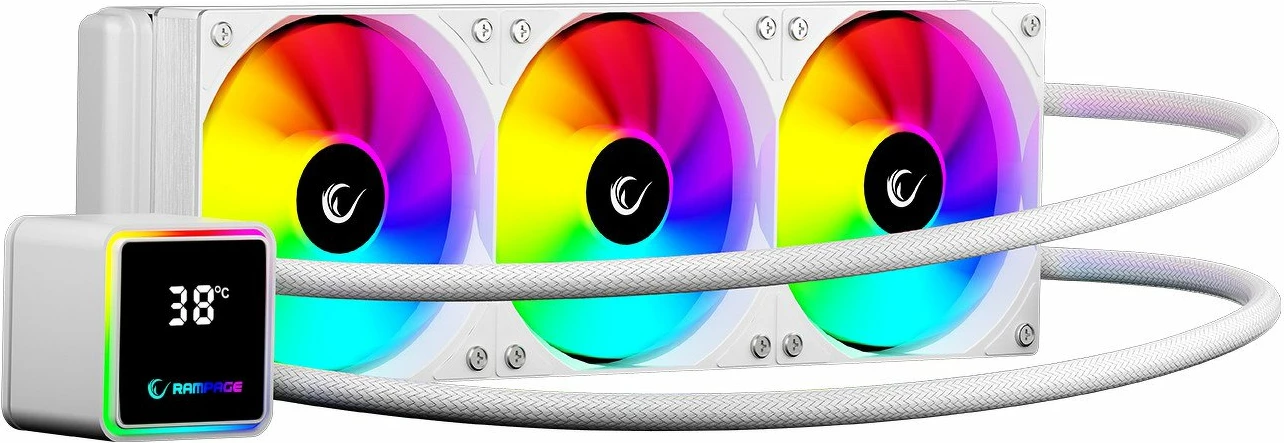 Ftohës uji AIO Rampage INFINITE V360 360mm ARGB me 3x120mm ventilatorë, i bardhë
