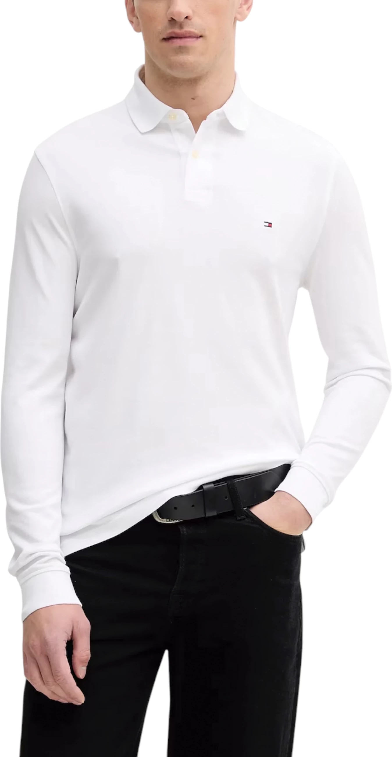 Maicë polo me mëngë të gjata për meshkuj Tommy Hilfiger 1985 Regular LS MW0MW20183, e bardhë