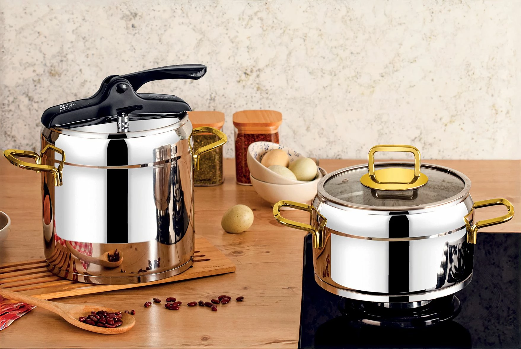 Set tenxheresh (4 copë), Hermia Concept, Nova4051, ngjyrë argjendi dhe ari