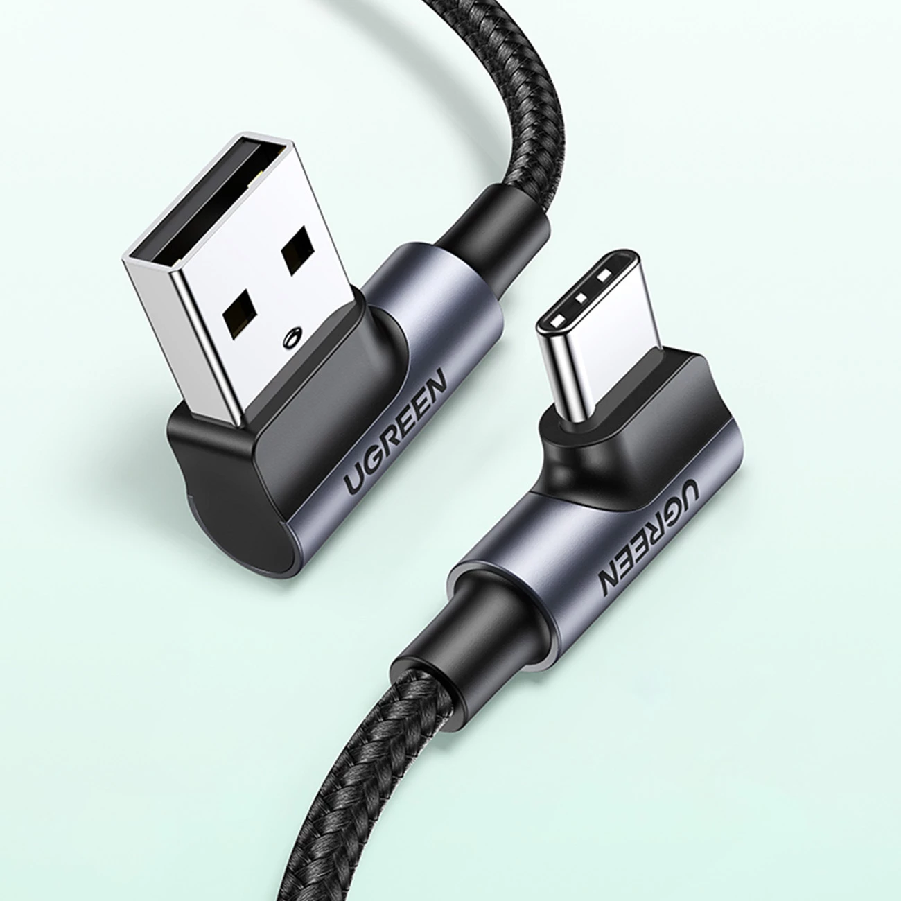 Kabllo Ugreen USB C në USB 2.0, 3m, 3A, kënd 90°, e zezë
