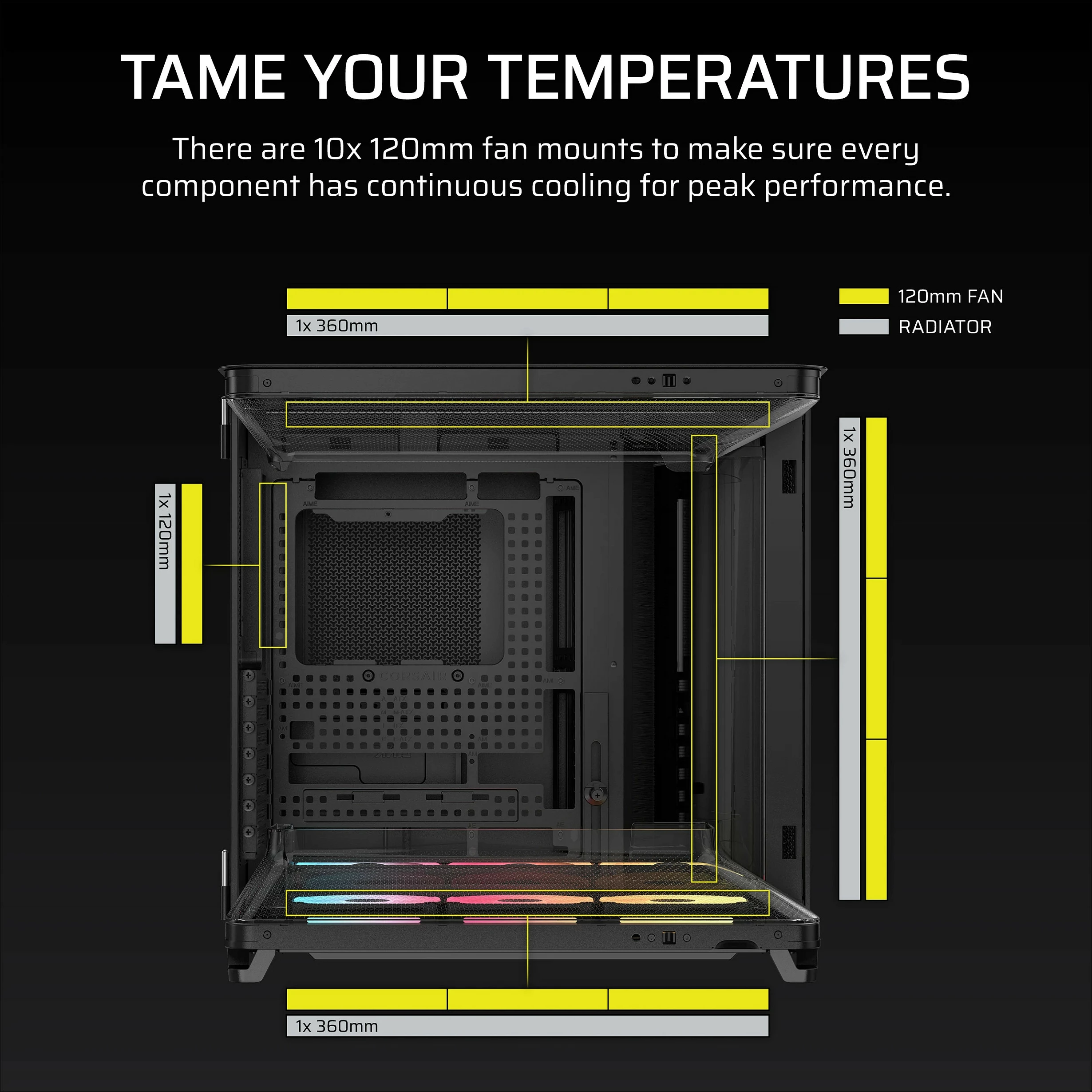 Kasë Corsair Air 5400 LX-R RGB iCUE LINK, Midi Tower ATX, xham i kalitur, 3x120mm, e zezë