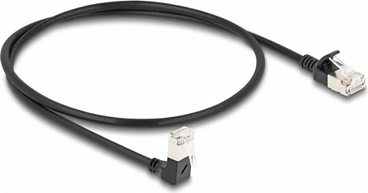 Kabllo rrjeti DeLOCK Cat6a S/FTP Slim RJ45 0.5 m, 90° këndore, e zezë