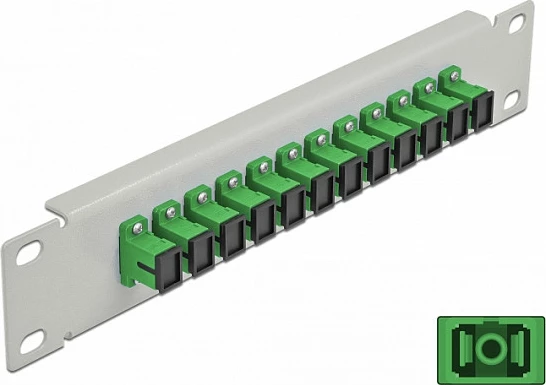 Patch panel fiber optik DeLOCK 10", 12x SC Simplex, 1U, gri/jeshile