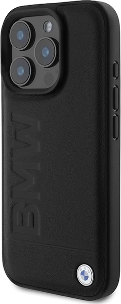 Mbështjellës BMW Leather Hot Stamp MagSafe për iPhone 16 Pro, i zi