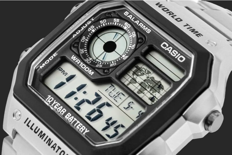 Orë dore meshkuj CASIO AE-1200WHD-1AVEF, argjendtë, me kuti