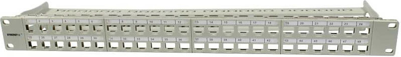 Patch panel Synergy21 Keystone 19", 48 porta TP/Keystone, 1U, gri e çelët