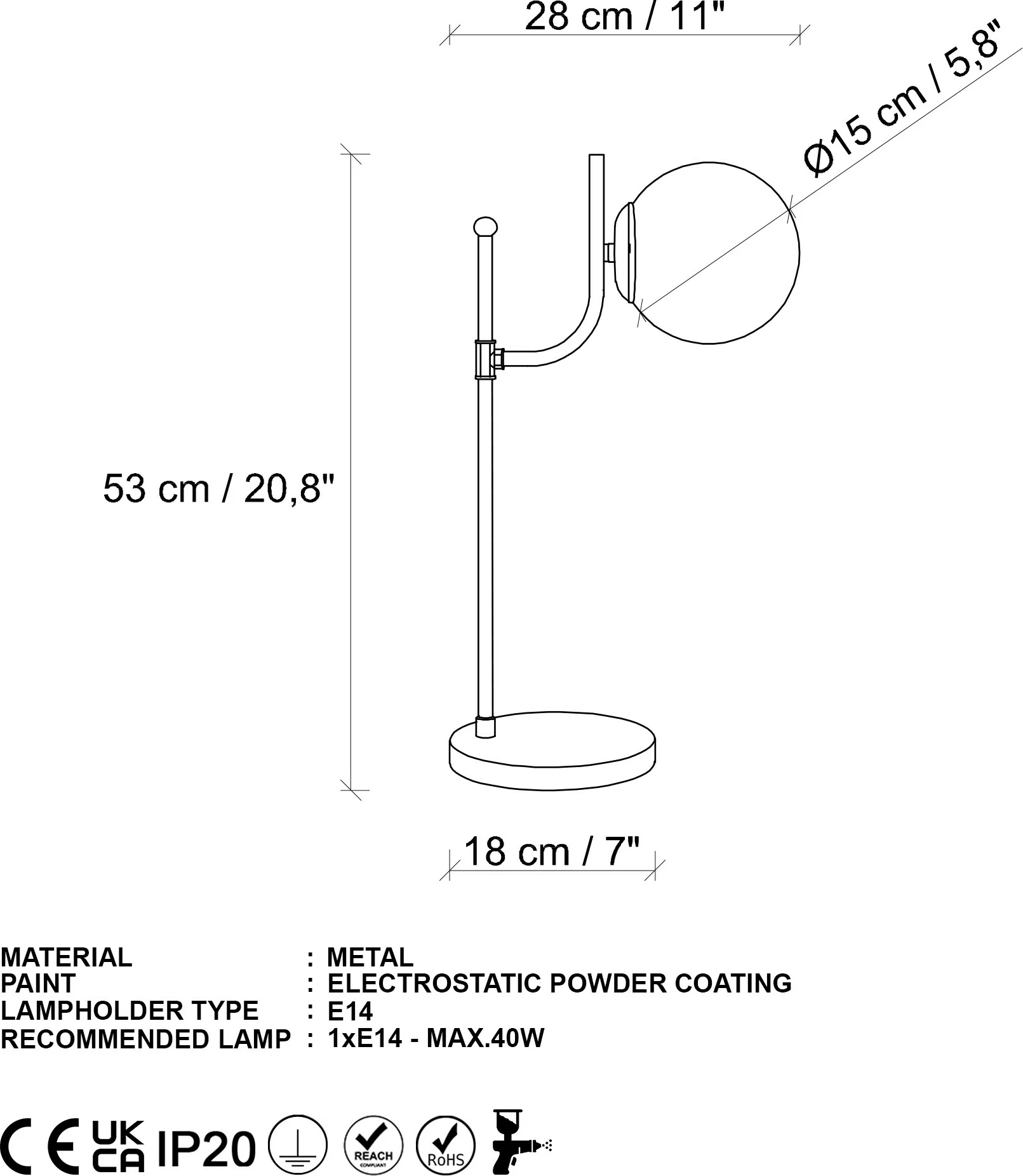 Llambë tavoline Opviq, Antler 13770, e zezë