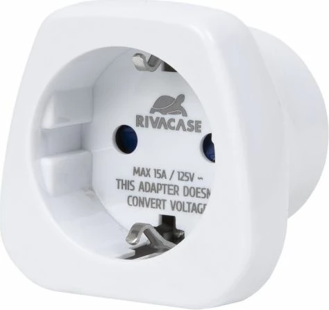 Adapter udhëtimi RivaCase PS4301 EU në US, 100-250V, 15A, i bardhë