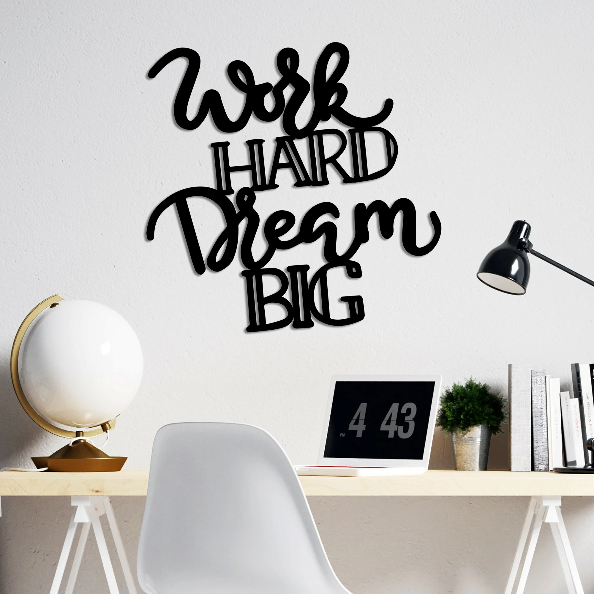 Aksesor dekorativ metalik për mur, Work Hard Dream Big, Wallity, ngjyrë e zezë