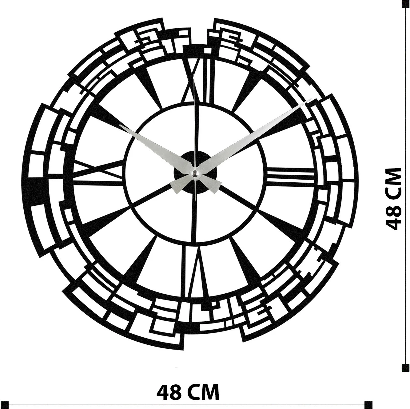 Orë muri dekorative prej metali, Wallity, Enzoclock - S016, e zezë, 48x48cm