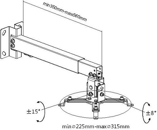 Mbajtës projektori EQUIP, i zi, montim në mur, 20 kg