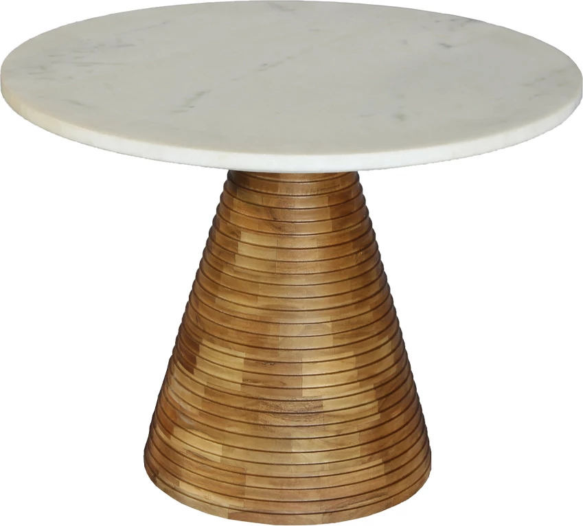 Tavolinë anësore Savoa, mermer i bardhë, dru akacie, 60x60x45