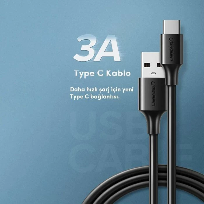 Kabllo USB-A 2.0 në USB-C UGREEN 60118, 2m, 3A, e zezë, polybag