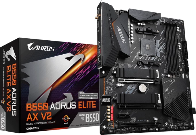 Pllakë amë GIGABYTE B550 AORUS ELITE AX V2, AM4, ATX, DDR4, Wi‑Fi 6, 2.5GbE, e zezë