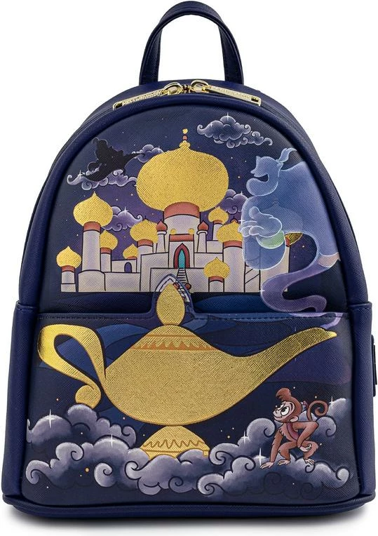 Çantë shpine mini Loungefly Disney Jasmine Castle, lëkurë vegane PU, 22.8 x 26.6 x 11.4 cm, blu e errët