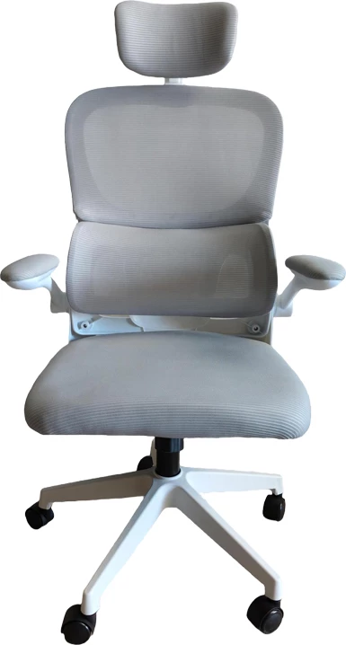 Karrige zyre Recko, pëlhurë rrjete, ngjyrë gri me kornizë të bardhë, 56x62x116-125cm