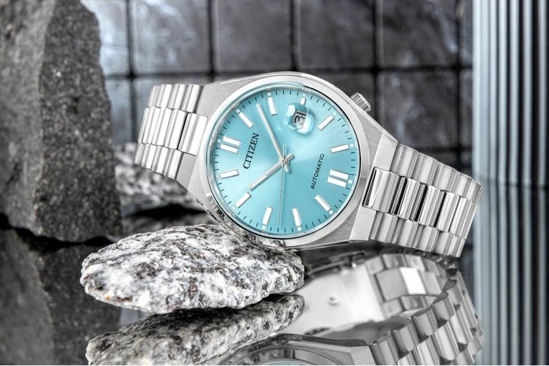 Orë dore për meshkuj CITIZEN Tsuyosa NJ0151-88M, e argjendtë/blu, set me kuti