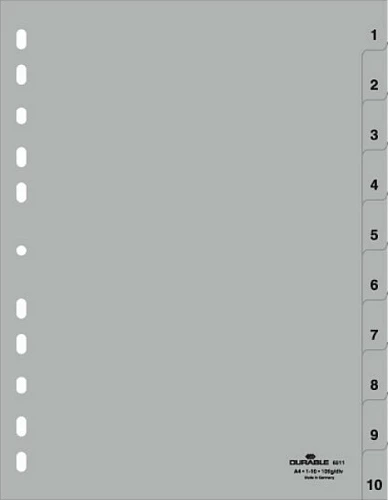 Ndarës dokumentesh Durable A4, tabe 1-10, PP, gri
