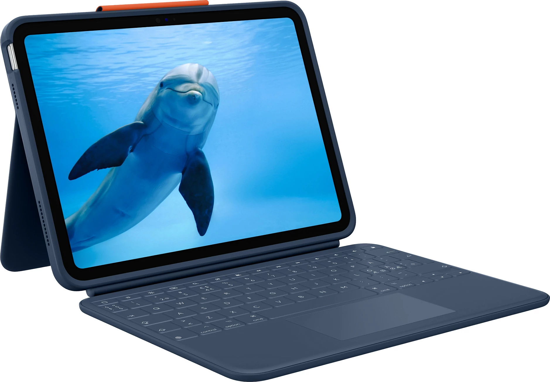 Tastierë me mbështjellës Logitech Rugged Combo 4 Touch për iPad, Smart Connector, Trackpad, Blu