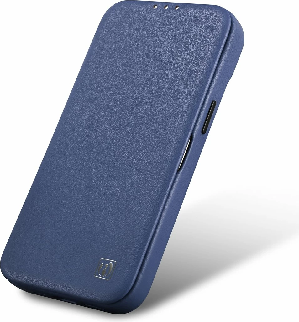 Mbështjellës iCarer CE Premium lëkurë folio për iPhone 14 Pro, MagSafe, Blu