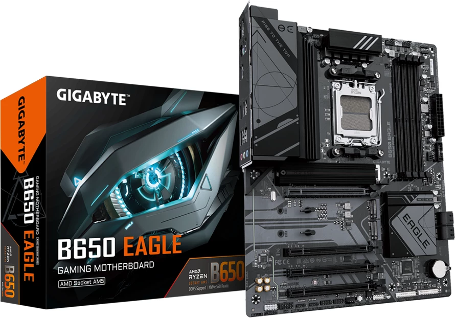 Pllakë amë GIGABYTE B650 EAGLE, AM5, ATX, 4x DDR5 deri 192GB, 3x M.2 PCIe 4.0, 2.5GbE, e zezë, Retail