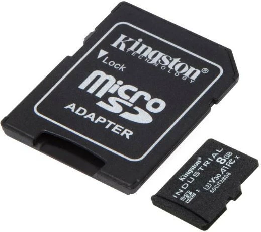 Kartë microSD, Kingston, SDCIT2/8GBSP Industrial, 8GB CL10 UHS-I A1 U3 V30, leximi 100MB/s shkrimi 80MB/s, me adapter SD