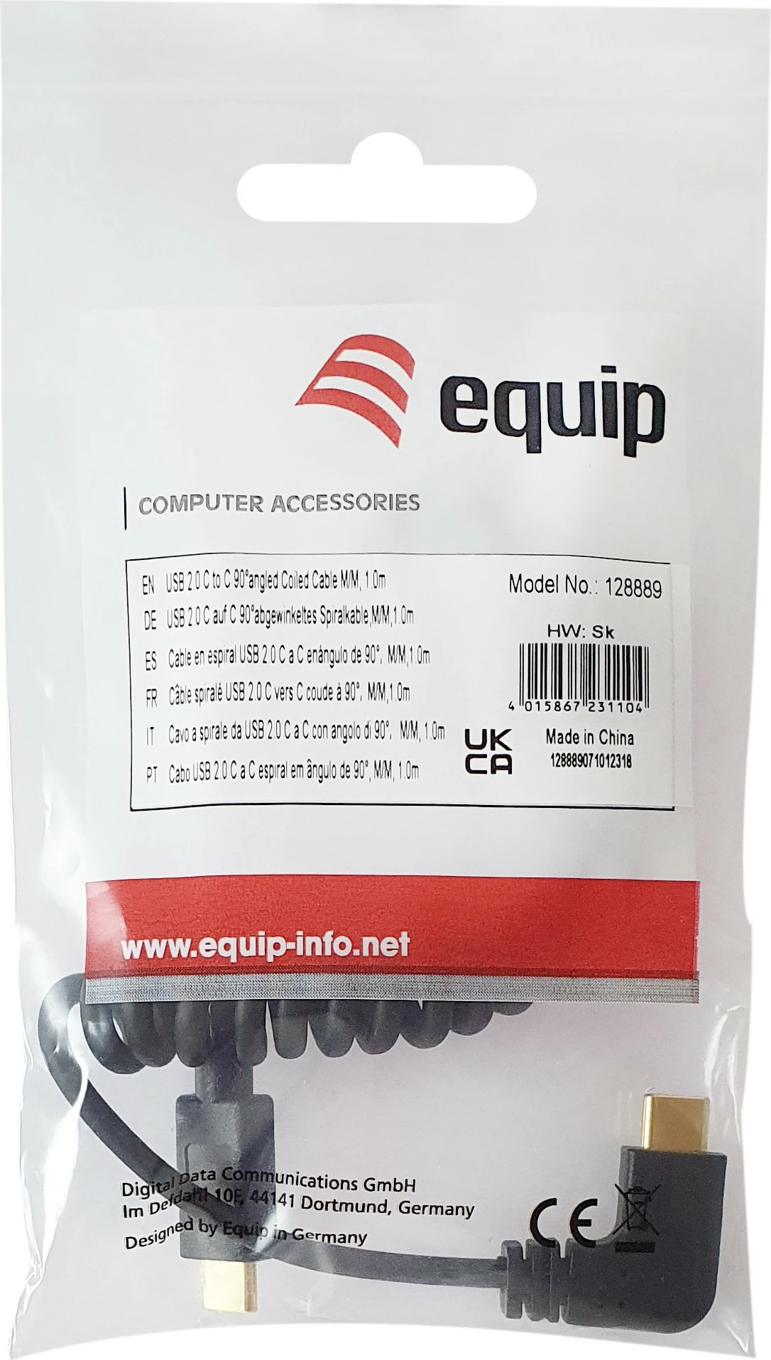 Kabëll USB C në C Equip 128889, 1m, 90° kënd, i zi