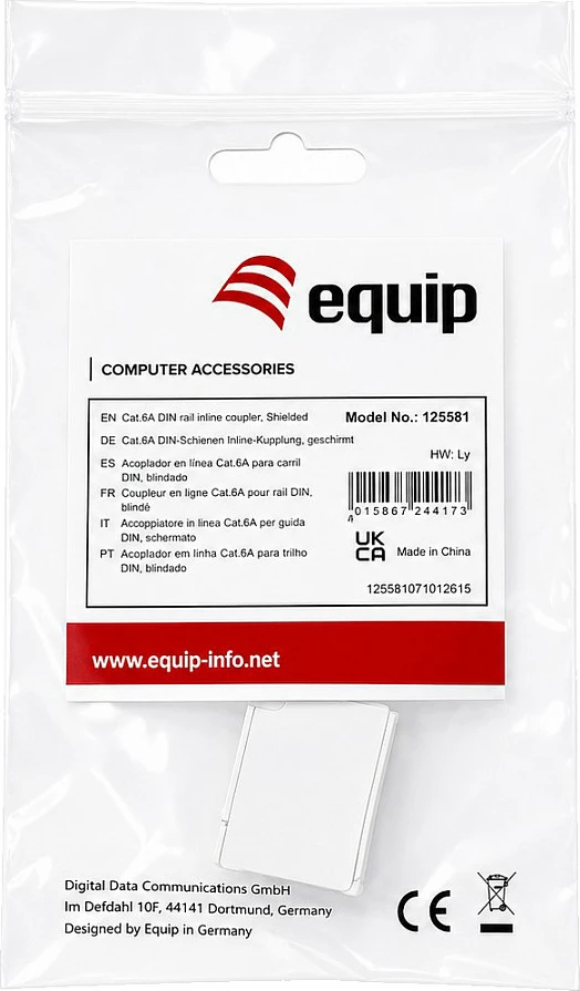 Keystone kopler EQUIP Cat6A, RJ45 femër-femër, i mbrojtur (FTP), PoE, gri