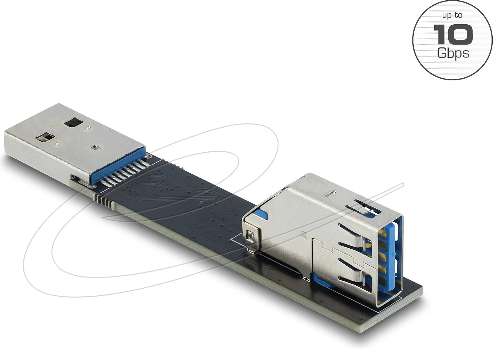 Adapter USB DeLOCK, USB Type-A mashkull në USB Type-A femër, 90°, 10 Gbps, i zi