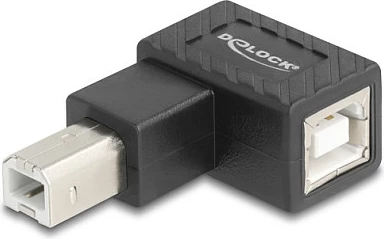 Adapter USB 2.0 DeLOCK 67207, USB Type-B Mashkull në USB Type-B Femër 90°, i zi