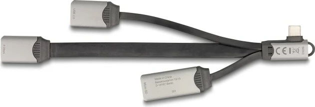 USB hub DeLOCK 2 porta, lexues SD/Micro SD, USB Type-C, gri