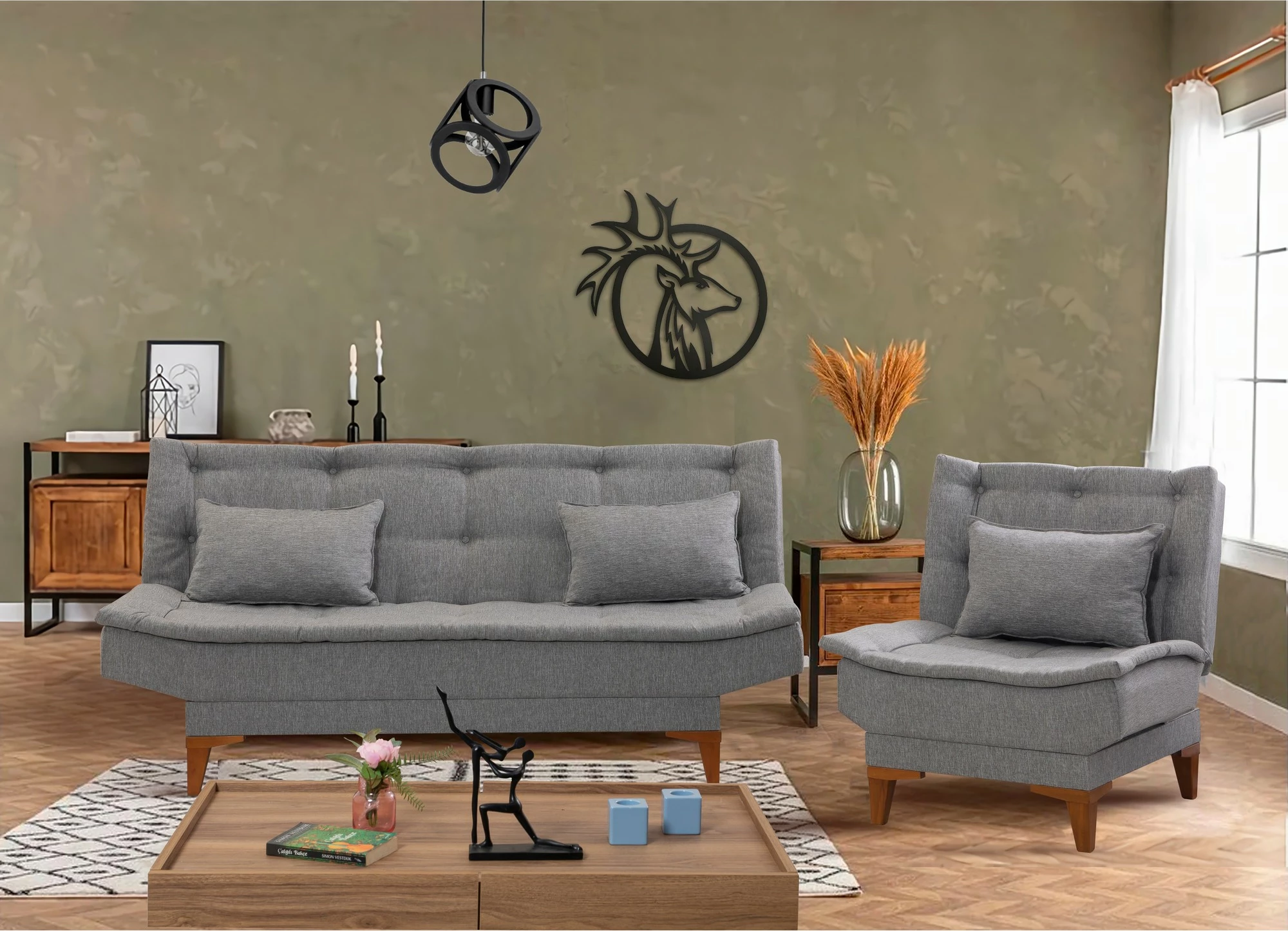 Set divan-krevat Atelier del Sofa, Santo-TKM04-1008, ngjyrë gri