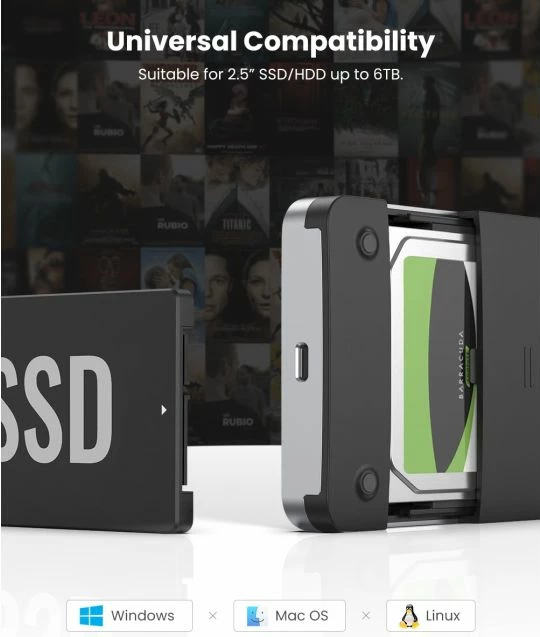 Kasë UGREEN 70499 për HDD/SSD 2.5" SATA, USB-C 3.1 Gen2, UASP, deri 6TB, argjend, me kuti