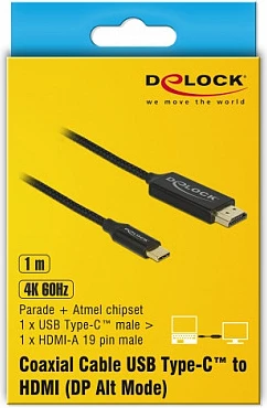 Kabllo DeLOCK 84904 USB-C në HDMI, 1 m, 4K, e zezë