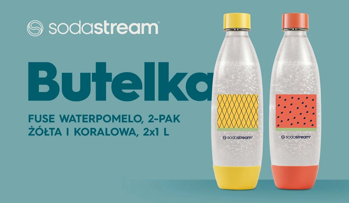 Shishe karbonizimi SodaStream Fuse WaterPomelo 1L, 2 copë, verdhë/kuqe