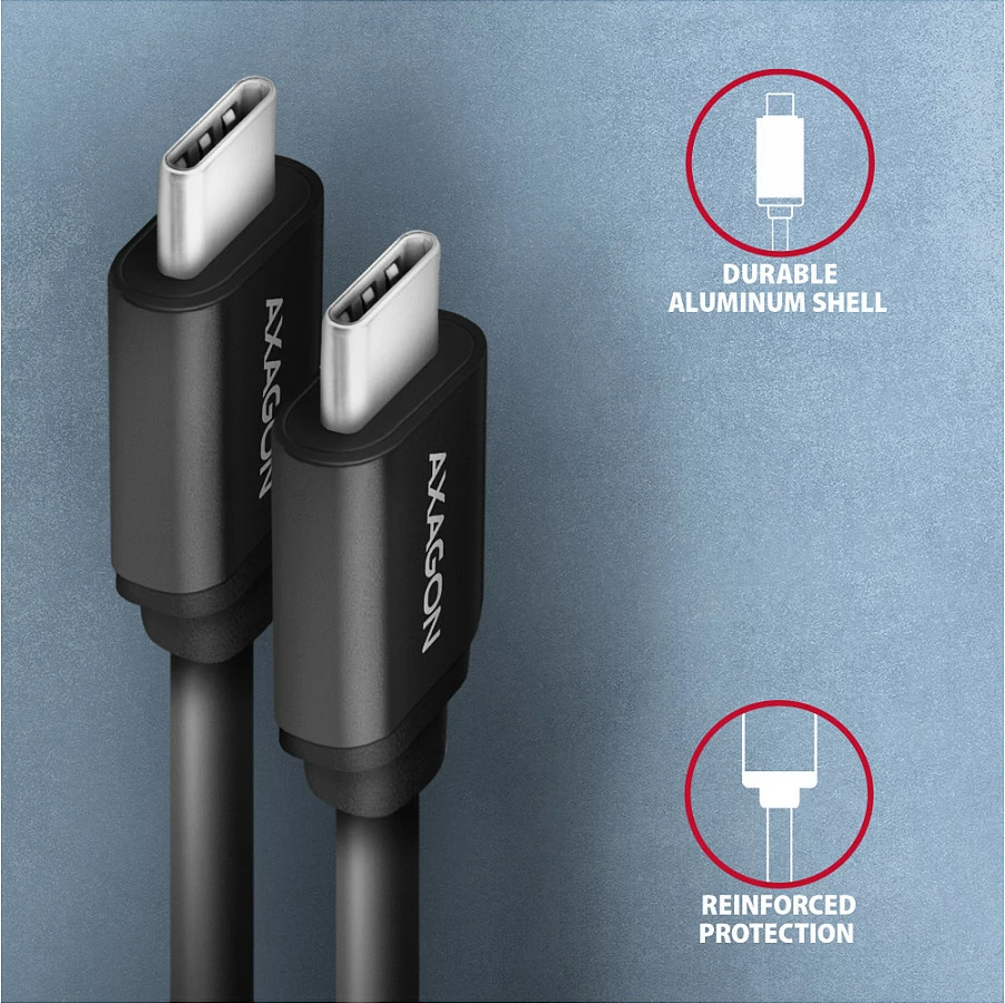 Kabllo USB-C Axagon BUCM-CM10TB, USB-C në USB-C 2.0, 0.6 m, e zezë