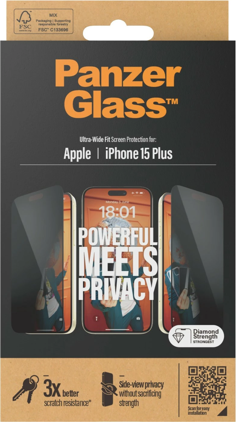 Mbrojtës ekrani privatësie PanzerGlass për iPhone 15 Plus