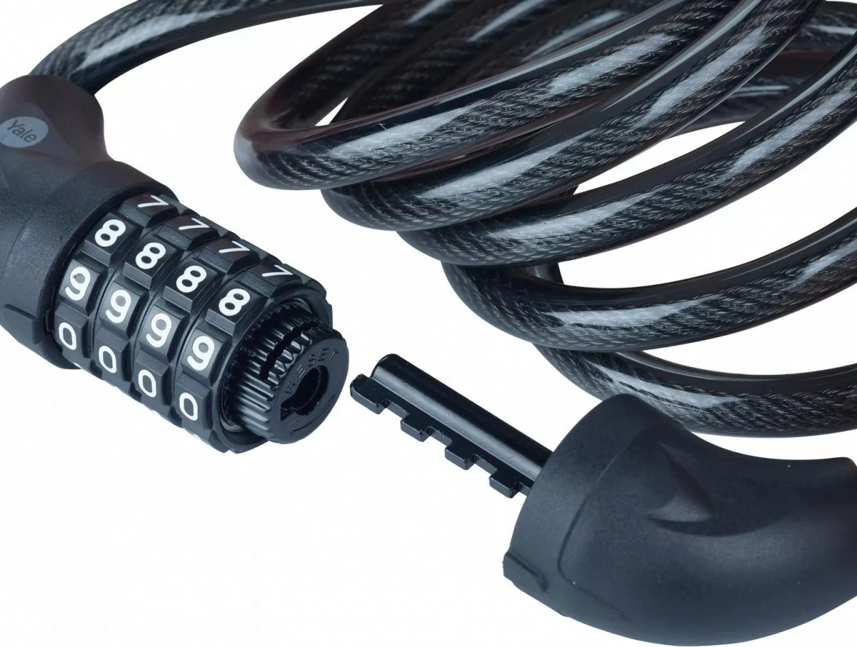 Kabllo sigurie për biçikletë YALE HOME YCC0/10/180/2 me bravë kombinimi, e zezë