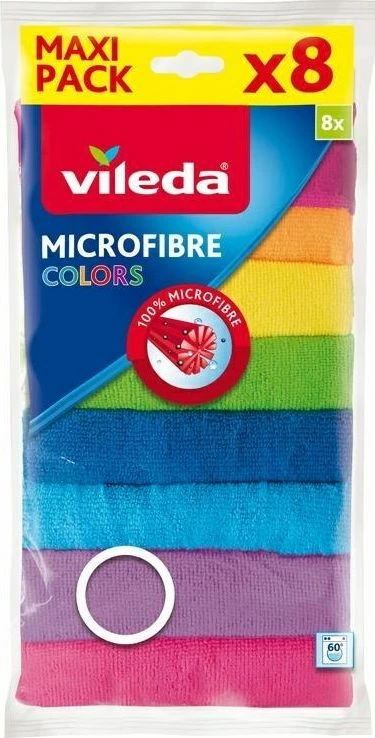 Leckë mikrofibër Vileda 151501, 30x30 cm, shumëngjyrëshe, paketë 8 copë