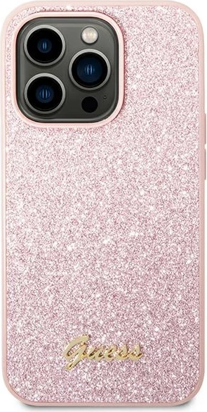 Mbështjellës Guess GUHCP14XHGGSHP për iPhone 14 Pro Max 6.7", Glitter Script, Rozë