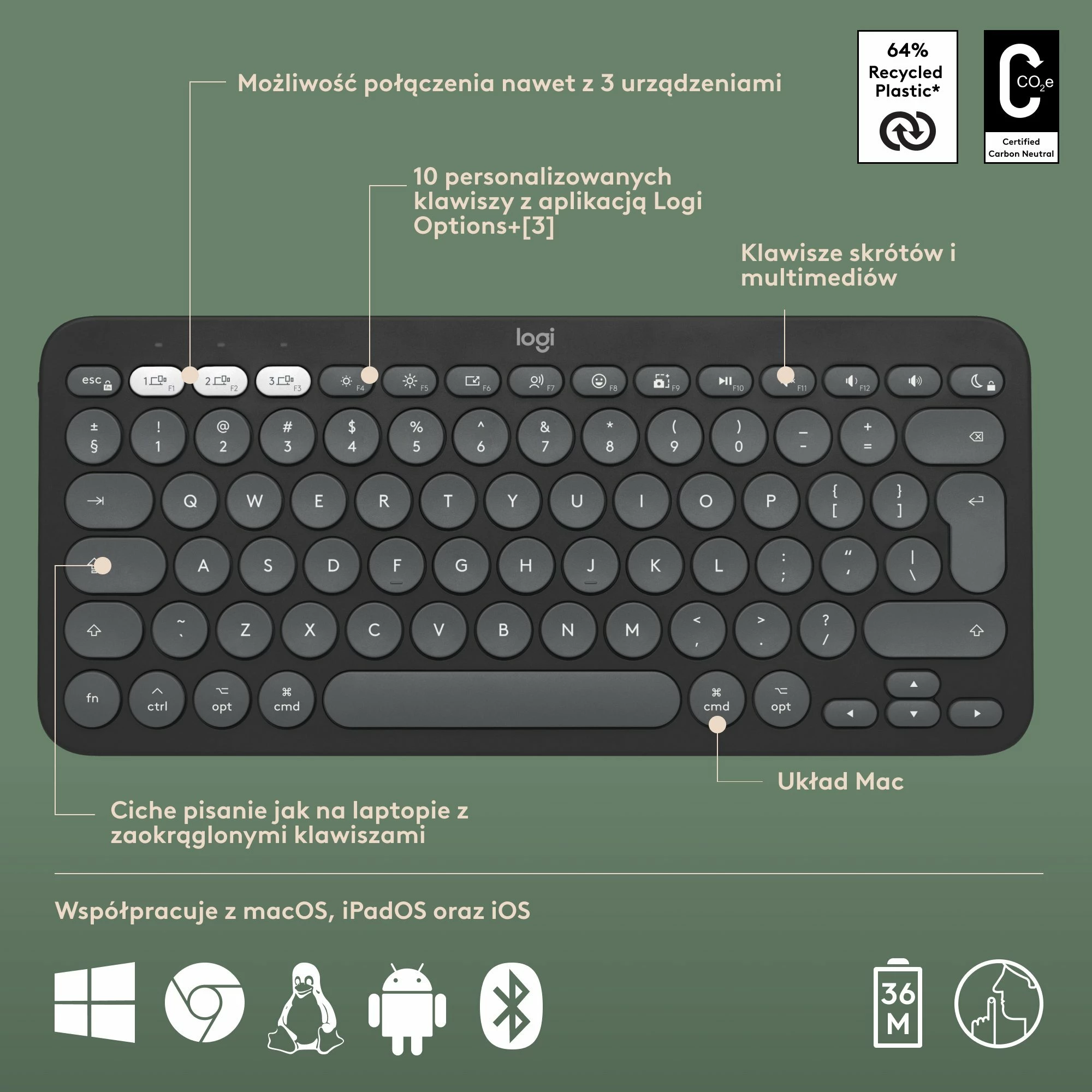 Set tastierë + Maus Logitech Pebble 2 Combo për Mac 920-012244, Bluetooth/Logi Bolt, US INTL, i zi