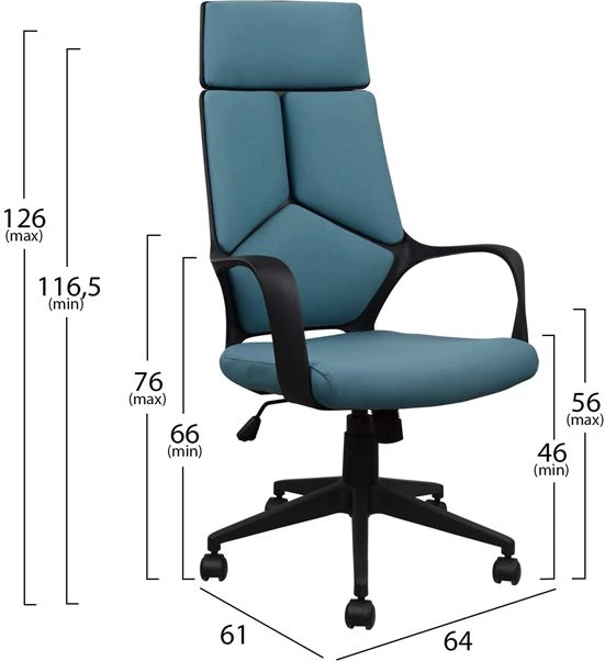 Karrige zyre FH1054.06 Gri-Blu e lehtë dhe bazë e zezë 64x61x126 cm