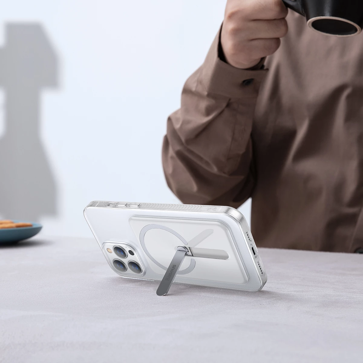 Mbështjellës magnetik Baseus për iPhone 13 Pro 6.1" (2021), me mbajtëse, Transparent