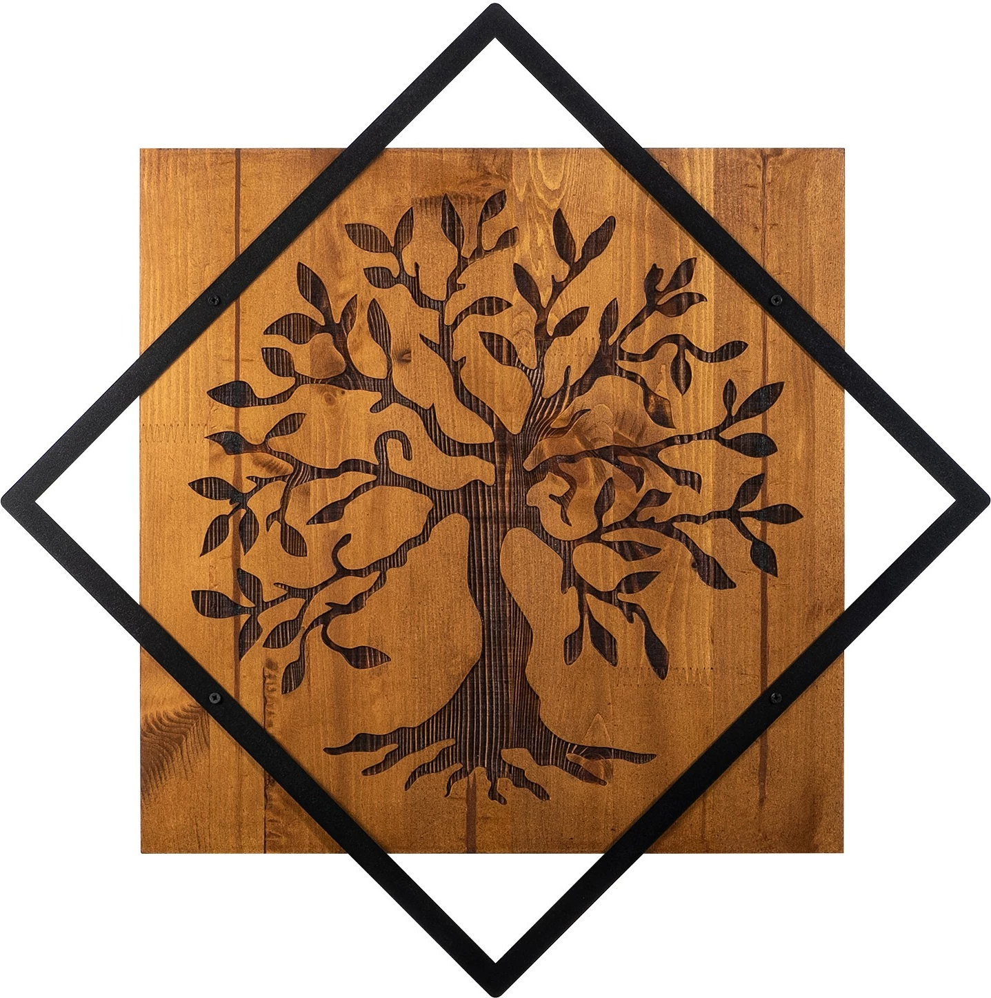 Aksesor dekorativ muri prej druri, Wallity, pemë, ngjyrë arre dhe e zezë, 54x54cm