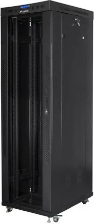 Shafë rack LANBERG 19" 42U 600x1000, në dysheme, derë e xhamtë, LCD V2, e zezë