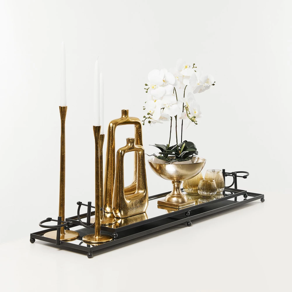 Tabaka dekorative Lorry, metal i zi, pasqyrë, 120x31x11cm